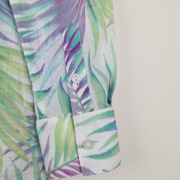 Tommy Bahama Size XS Tropical Leaf Print Green Violet White Cotton Top Blouse - Picture 3 of 5